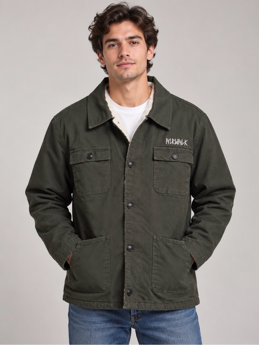 Airwalk Olive Green Sherpa-Lined Military Field Jacket